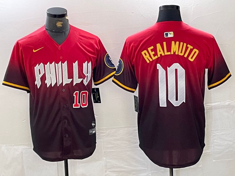 Men Philadelphia Phillies #10 Realmuto Red City Edition Nike 2024 MLB Jersey style 4